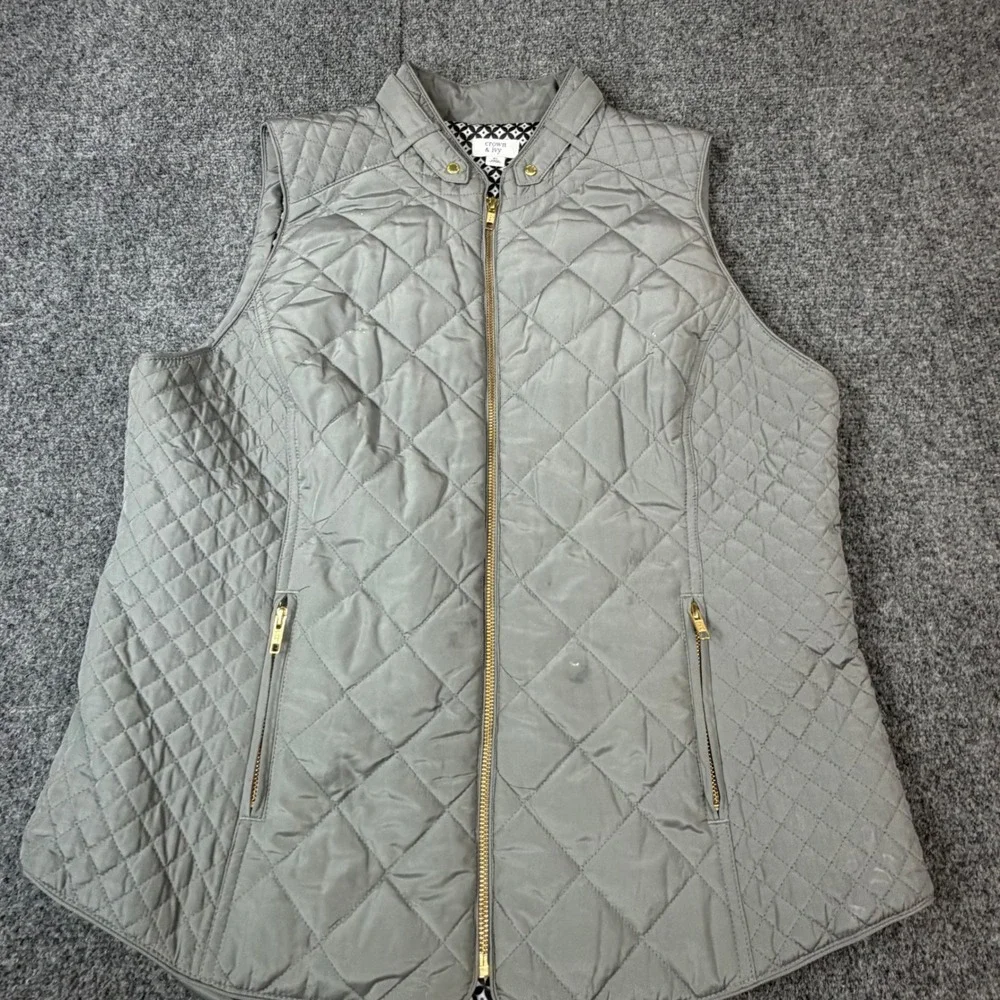 Crown & Ivy Womens Size XL Gray Quilted Full Zip Vest Gold Hardware